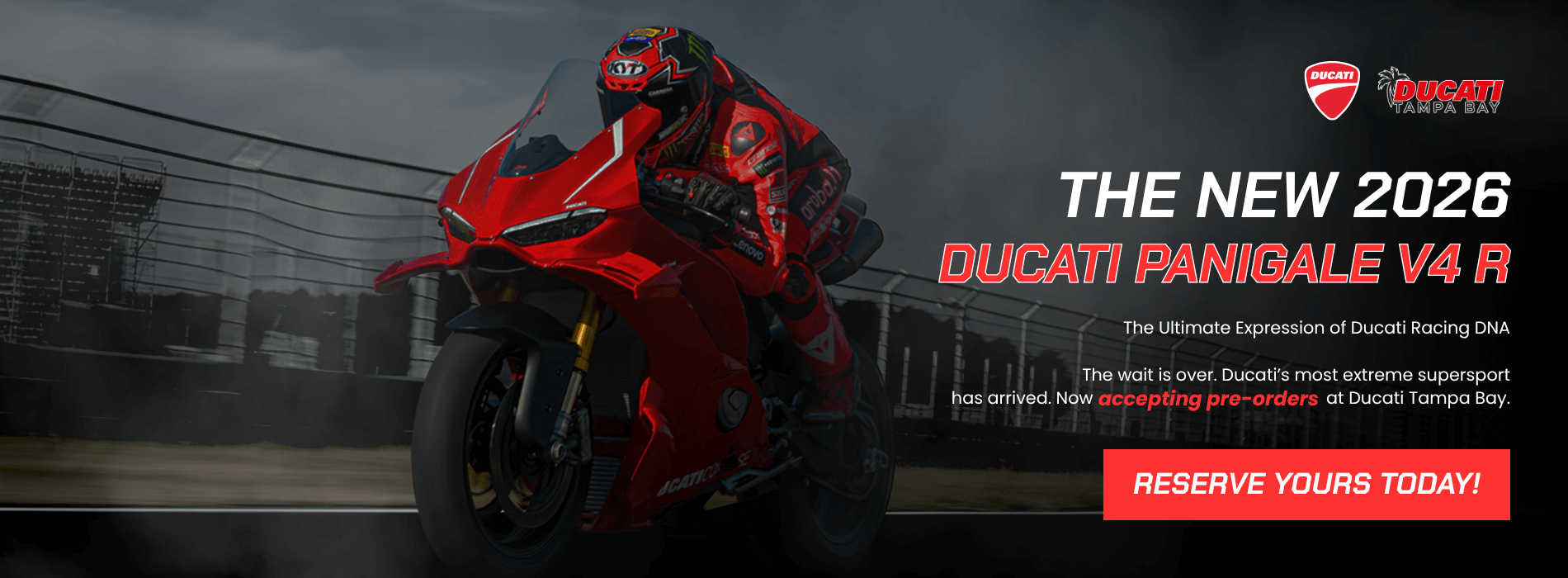 2026 Ducati Panigale V4 R pre-order promotion at Ducati Tampa Bay