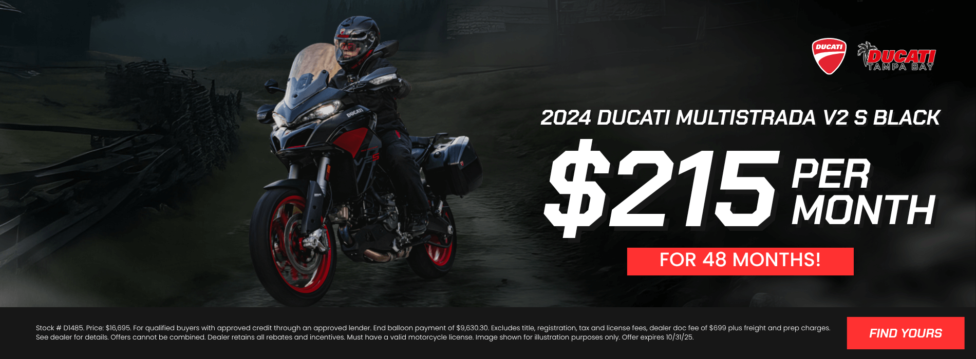 2024 Ducati Multistrada V2 S Black offer for $215 per month for 48 months at Ducati Tampa Bay